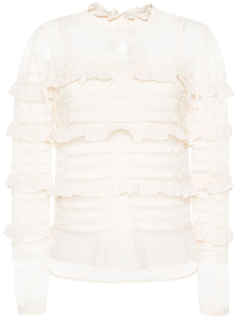 Shop Twinset Floral-lace Ruffled Blouse In Neutrals
