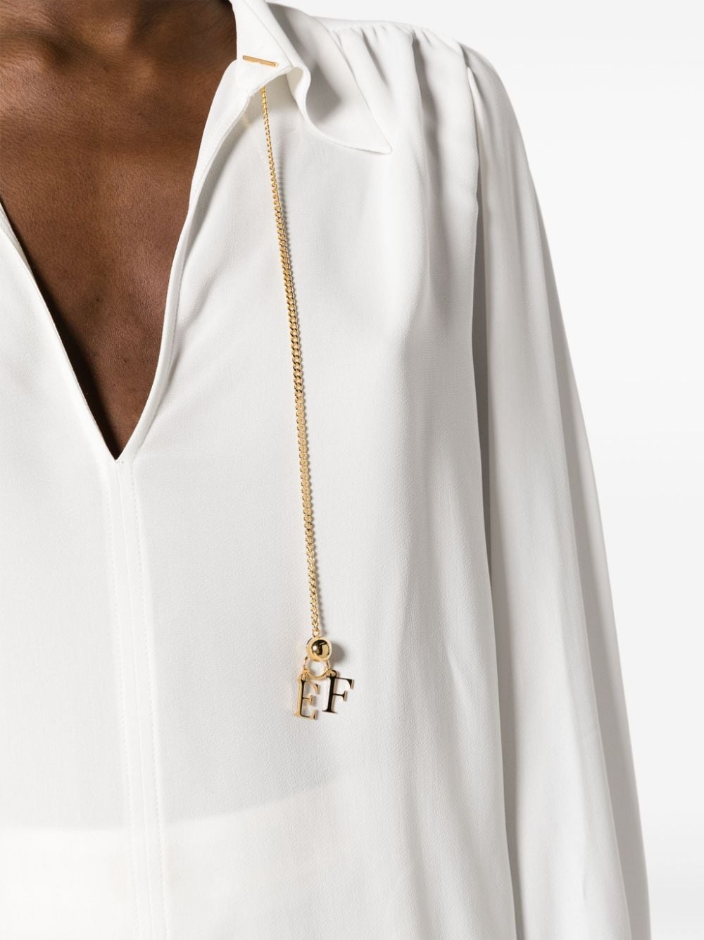 Shop Elisabetta Franchi Logo-pendant Crepe-texture Shirt In White