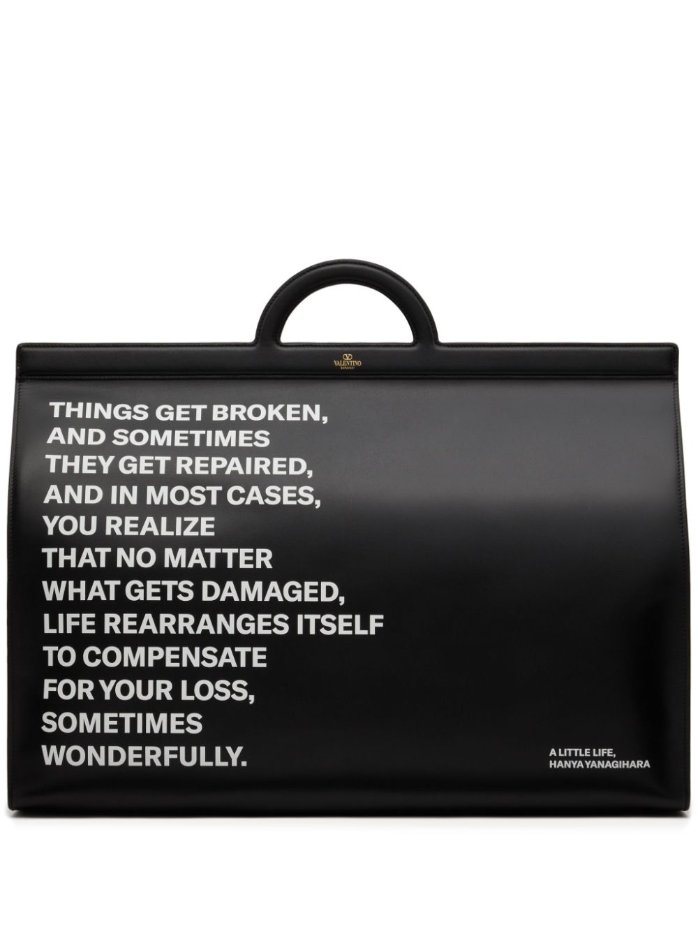 Shop Valentino Slogan-print Leather Tote Bag In Black