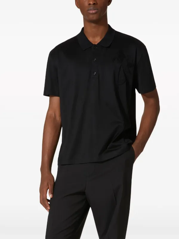 Valentino Garavani flower-appliqué Cotton Polo Shirt | Black
