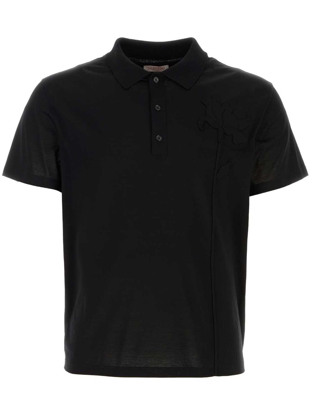 Valentino Garavani flower-appliqué cotton polo shirt - Black