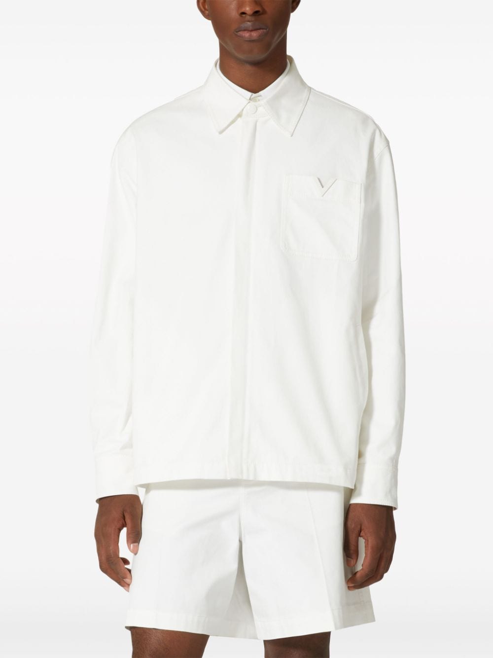 Shop Valentino V-detail Canvas Shirt Jacket In White