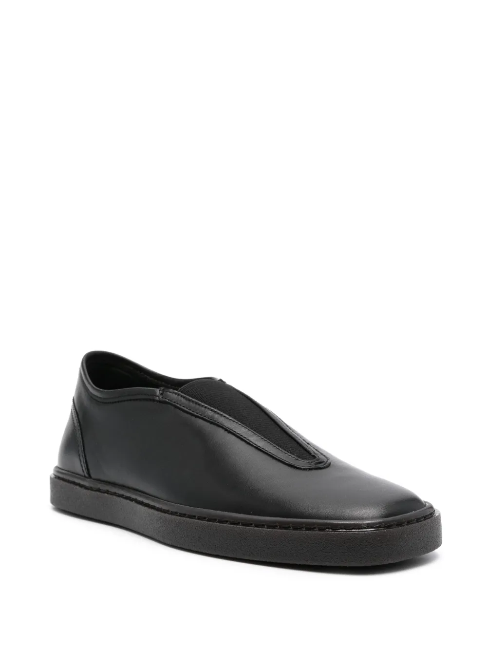 Shop Lemaire Slip-on Leather Sneakers In Black