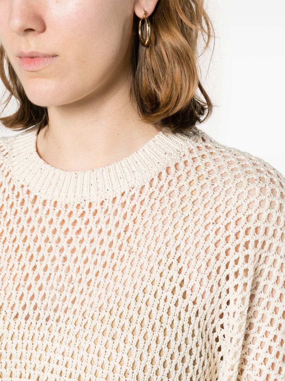Shop Peserico Sequinned Open-knit Jumper In Neutrals