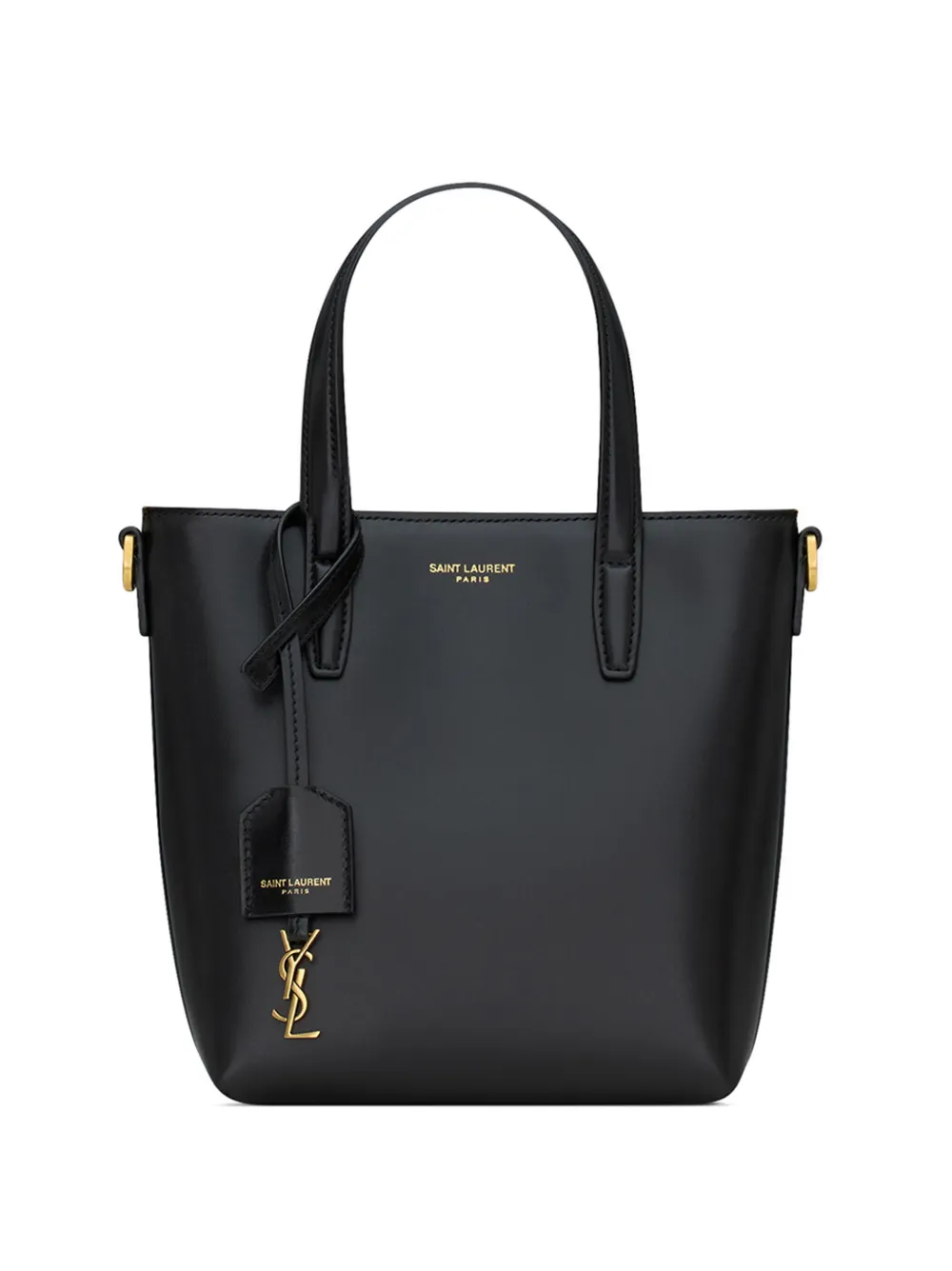 Shop Saint Laurent Mini Shopping Leather Tote Bag In Black