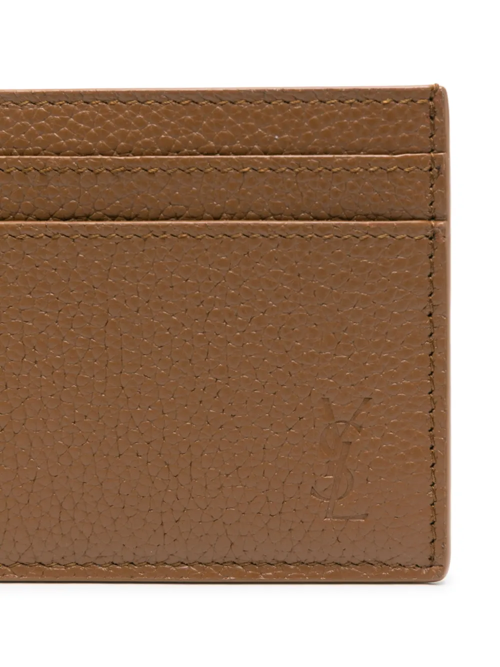 Saint Laurent Leren pasjeshouder met logo-reliëf Bruin