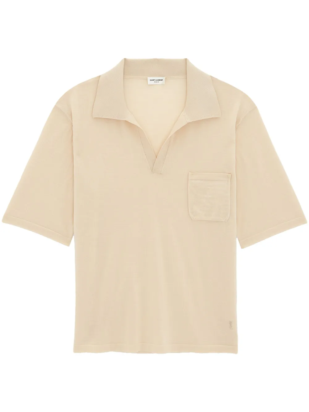 Shop Saint Laurent Cassandre-embroidered Wool Polo Shirt In Nude