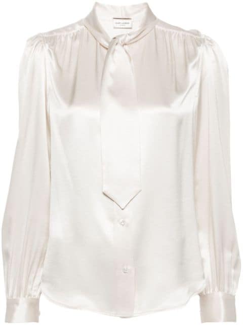 Saint Laurent lavallière-neck silk-satin blouse