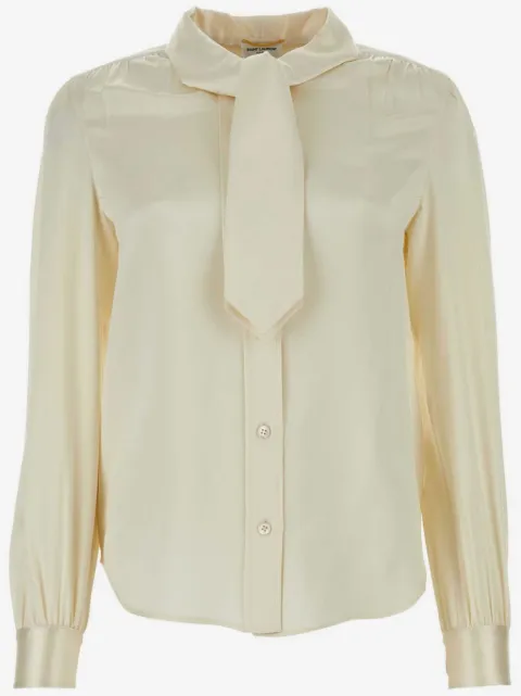 Saint Laurent lavallière-neck silk-satin blouse