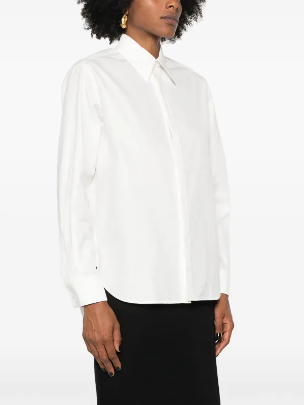 【訳あり】SAINT LAURENT ホワイト長袖シャツ Saint Laurent long-sleeve Cotton Shirt | White | FARFETCH