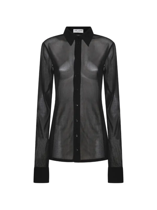 Saint Laurent spread-collar long-sleeve Shirt | Black | FARFETCH