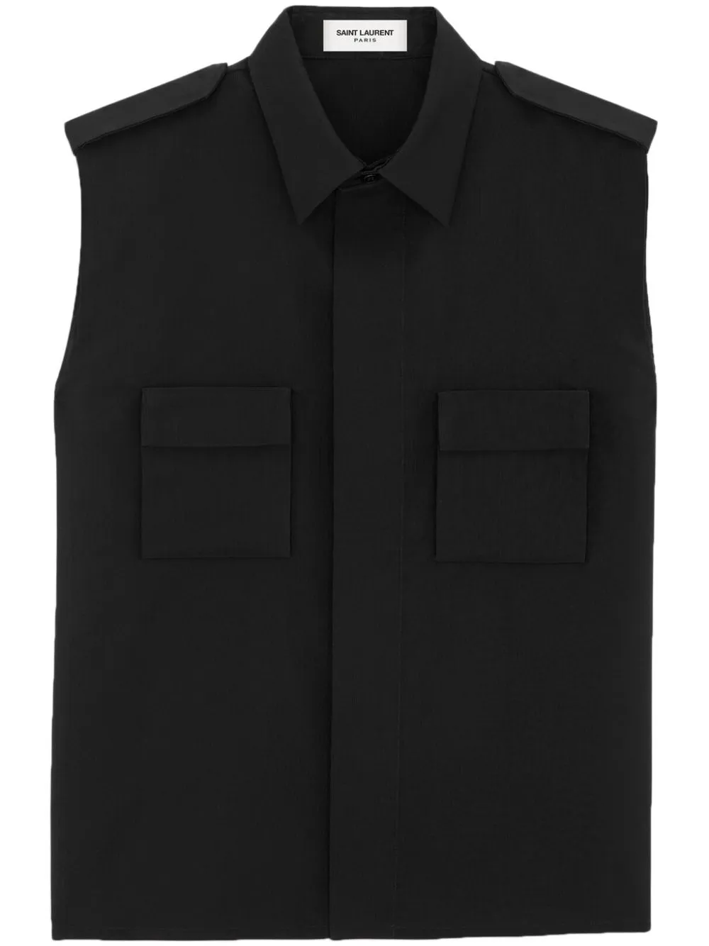 Shop Saint Laurent Classic-collar Sleeveless Shirt In Black