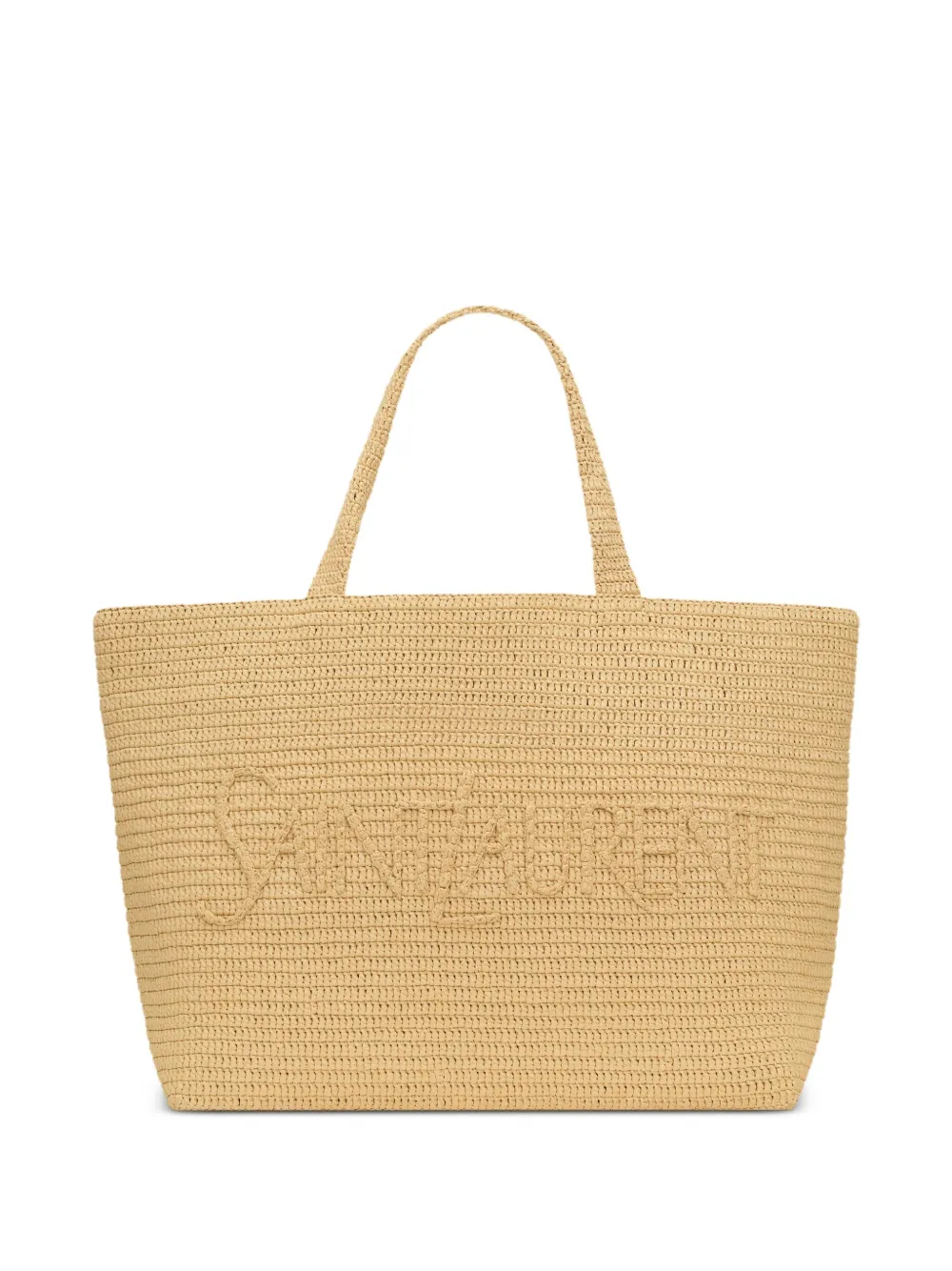 SAINT LAURENT LOGO-EMBROIDERED RAFFIA TOTE BAG