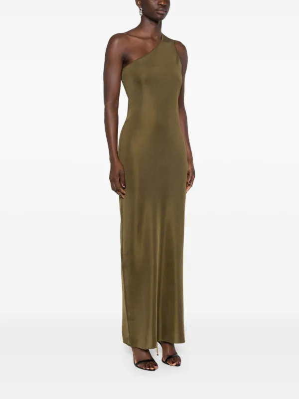 Saint Laurent one-shoulder Silk Maxi Dress | Green | FARFETCH