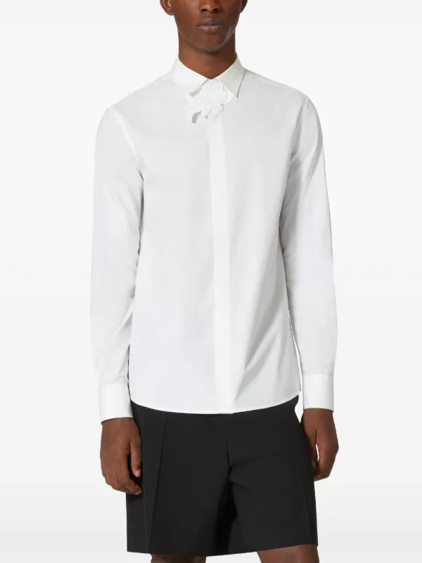 【関税込み】Valentino shirt with flower patch Valentino Garavani flower-appliqué Poplin Shirt | White