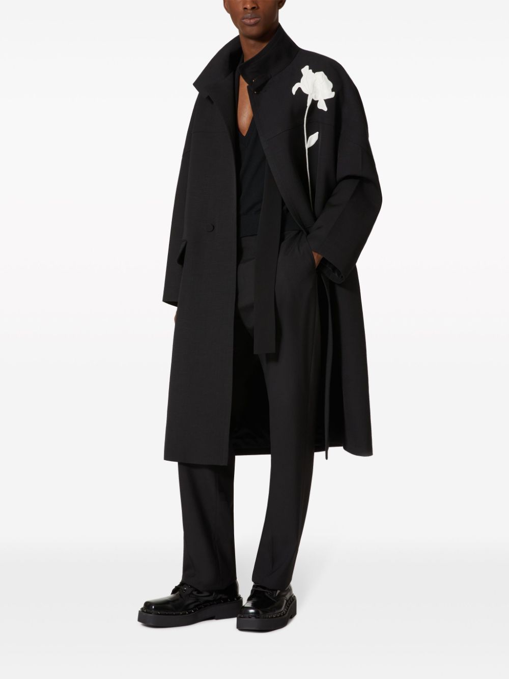 Shop Valentino Flower-appliqué High-neck Jacket In Black