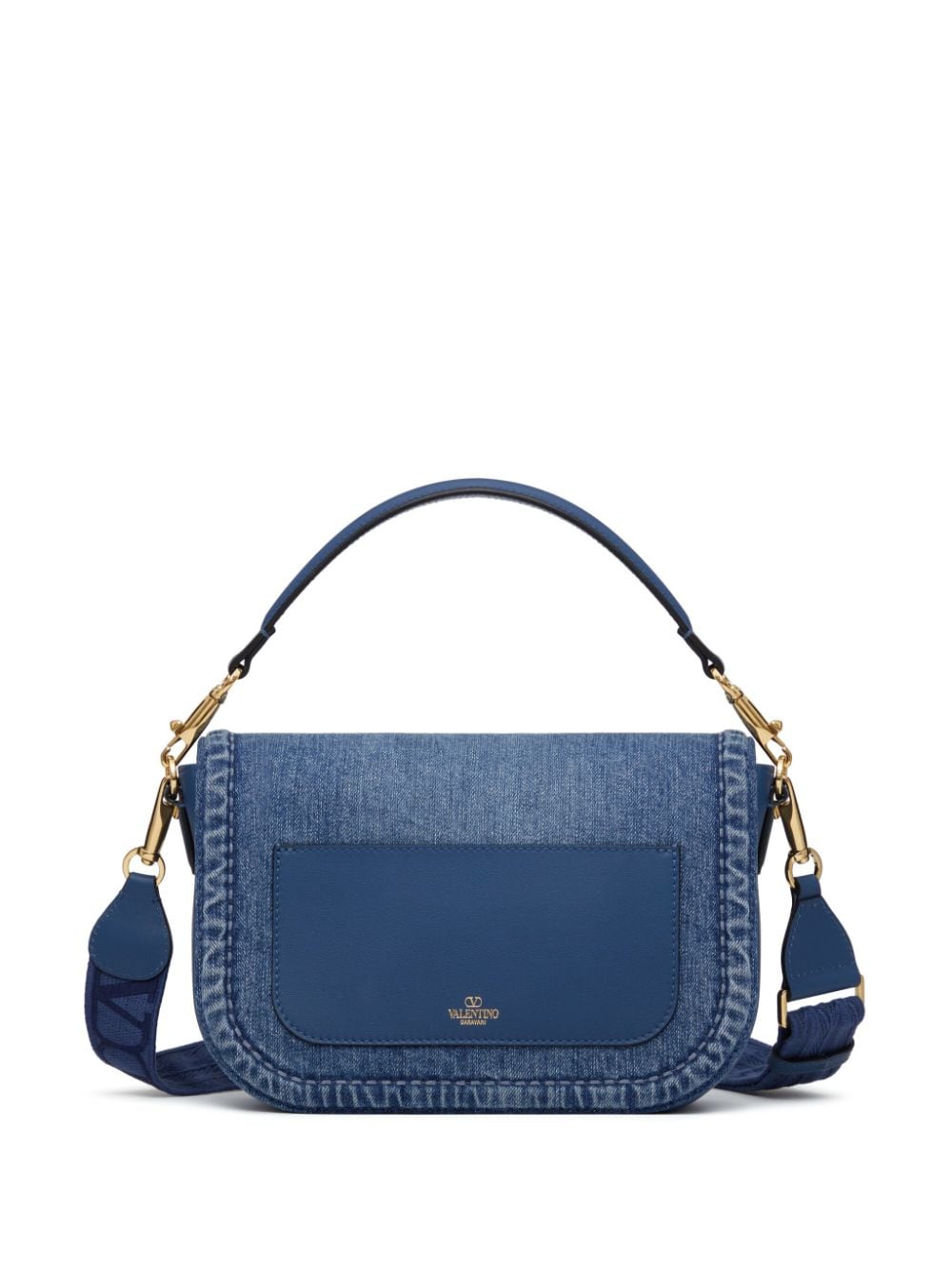 Shop Valentino Alltime Denim Shoulder Bag In Blue