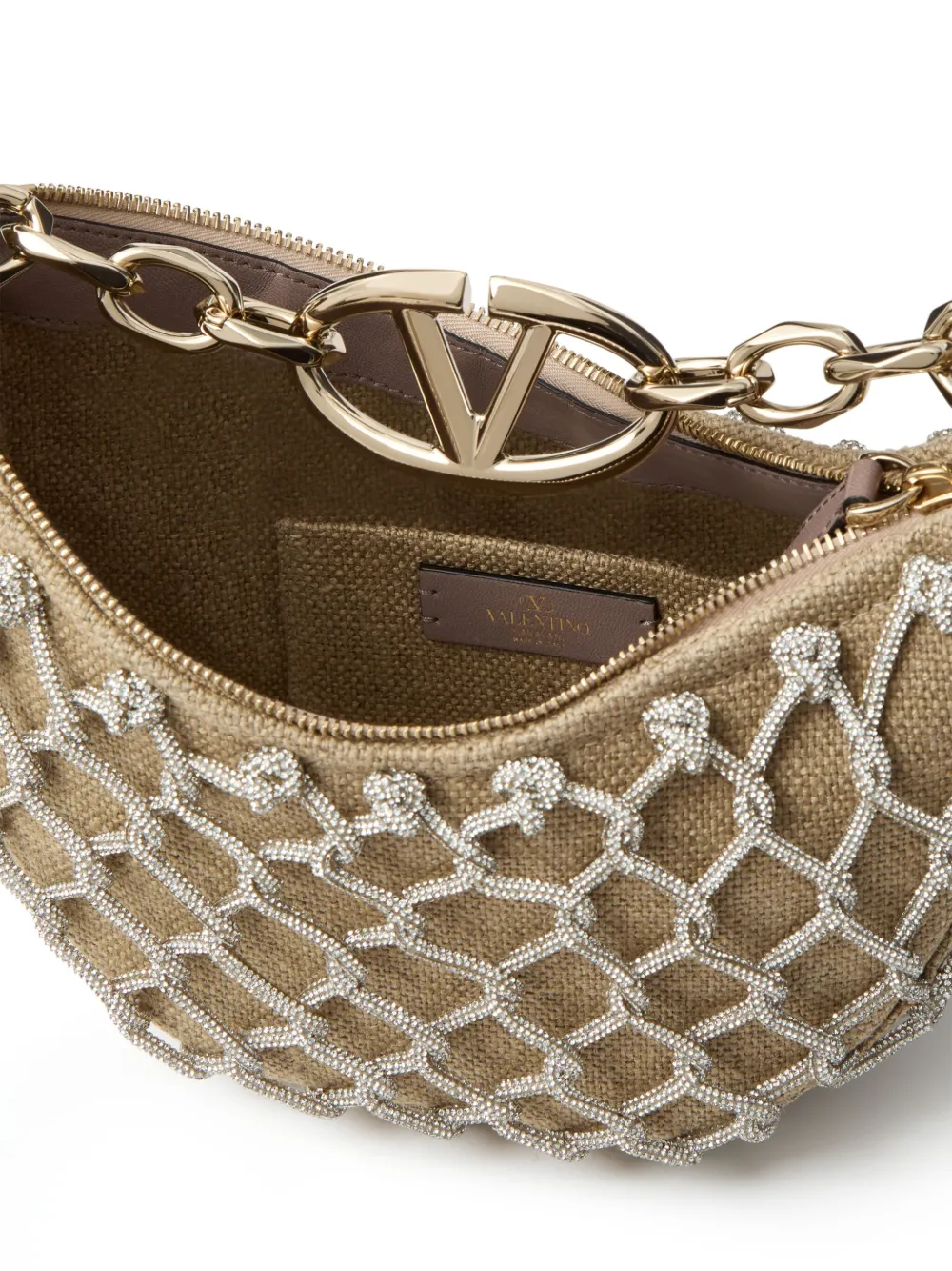 Cheap Valentino Garavani VLogo Moon embellished woven shoulder bag WOMEN