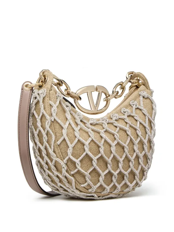 Valentino Garavani VLogo Moon Embellished Woven Shoulder Bag