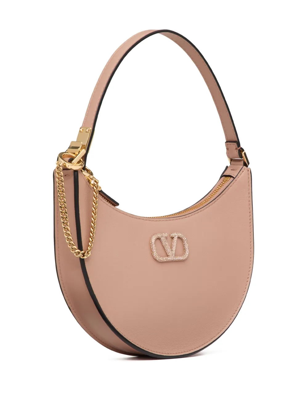 Valentino Garavani Vlogo Signature Calfskin Hobo Mini Bag With Jewel Logo Woman Rose Cannelle Uni In Pink