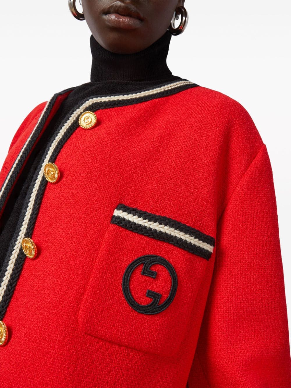 Shop Gucci Interlocking G Logo Tweed Jacket In Red