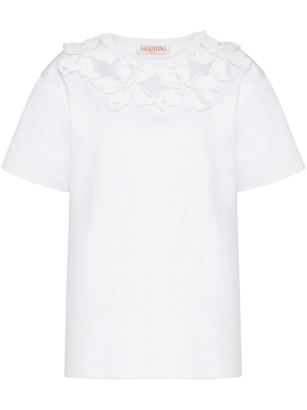 floral-appliqué cotton T-shirt