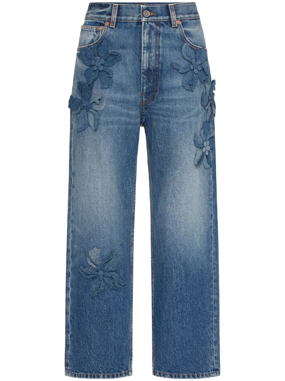 【関税込み】VALENTINO GARAVANI FLORAL JEANS Valentino Garavani floral-appliqué straight-leg Trousers