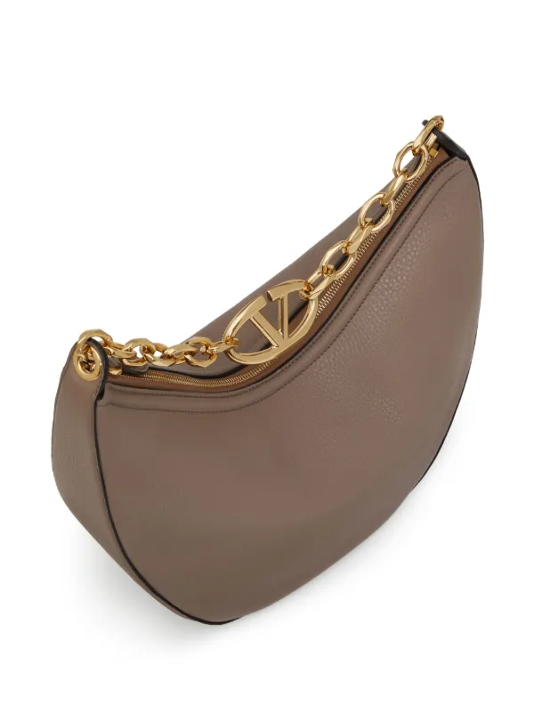 90s【美品】ヴァレンティノガラヴァーニ/レザーショルダーバッグ/ハーフムーン Valentino Garavani Vロゴ ムーン ショルダーバッグ M | ブラウン