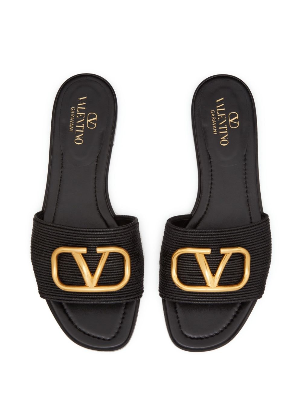 Shop Valentino Vlogo Signature Leather Slides In Black