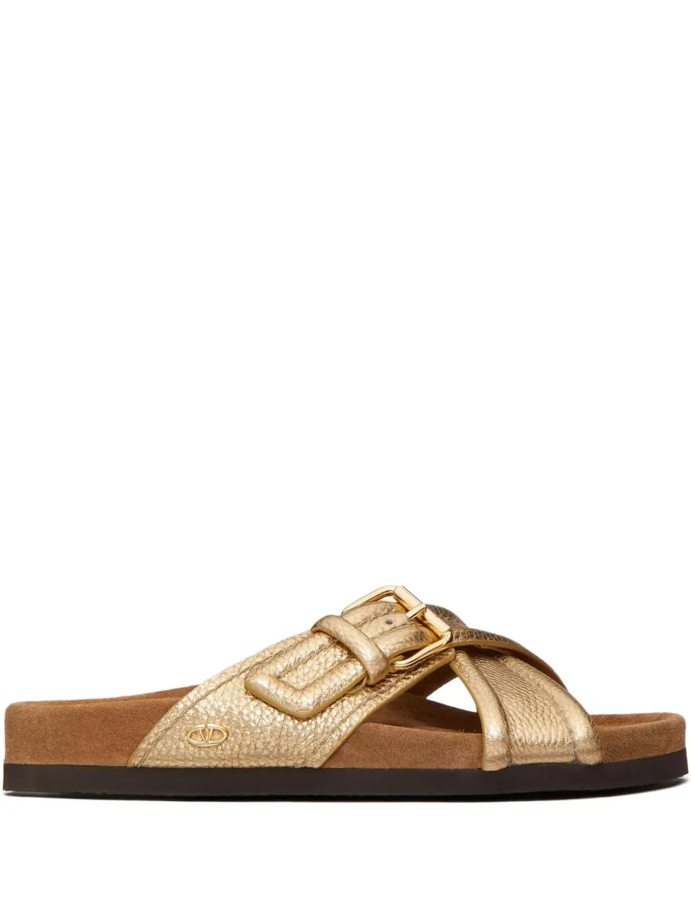 Valentino Garavani crossover-strap leather slides | Gold | Image 1