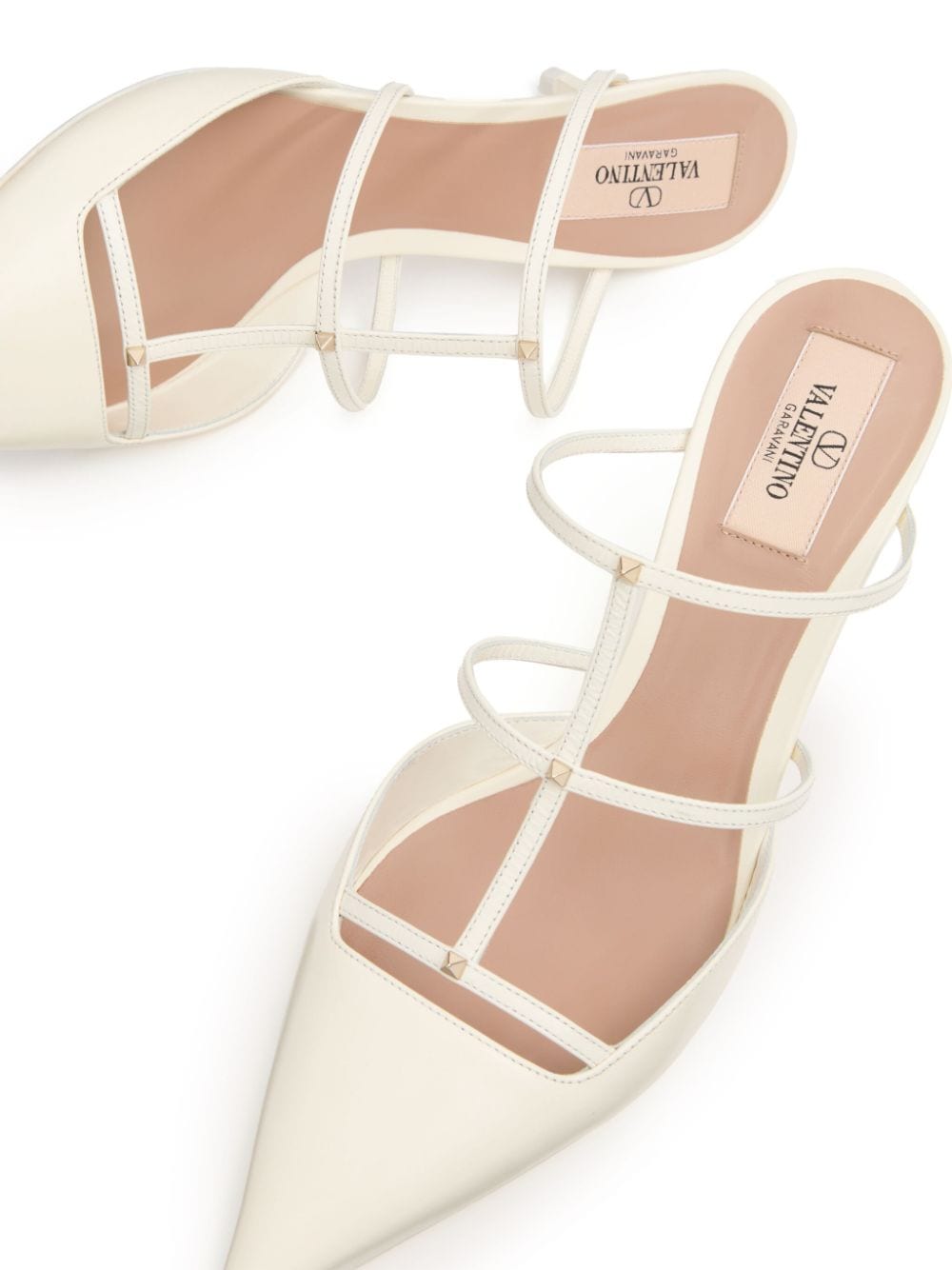 Shop Valentino Caged Leather Mules In Neutrals