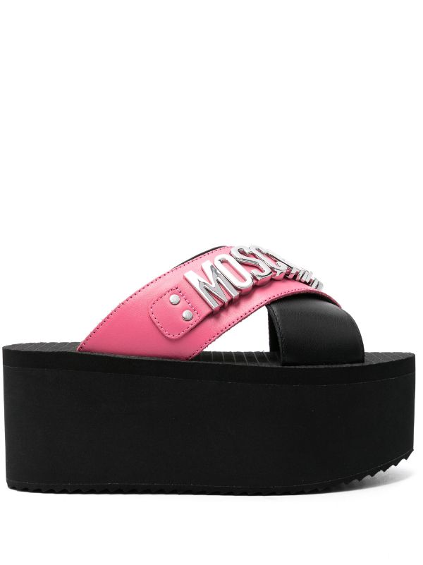 Moschino logo discount wedge sandals