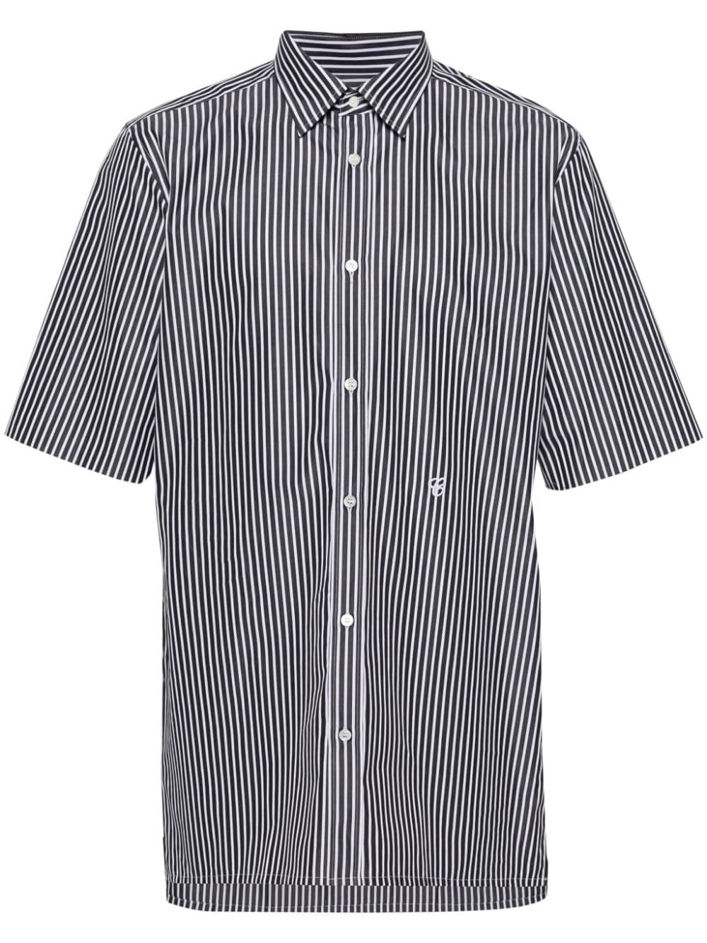 Shop Maison Margiela Embroidered-logo Striped Shirt In 白色