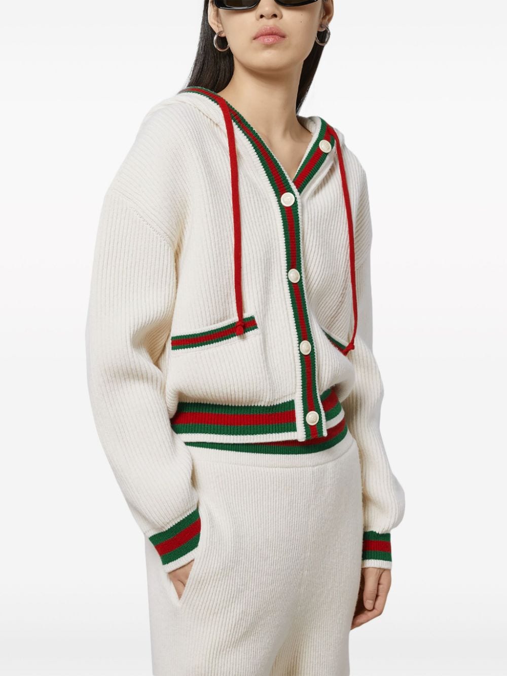 Shop Gucci Web-stripe Hooded Cardigan In White