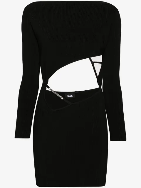GCDS asymmetric fine-ribbed minidress