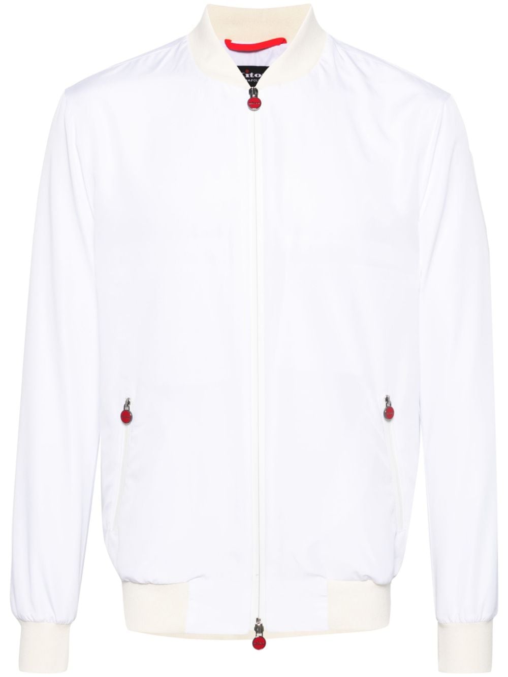Shop Kiton Zipped Bomber Jacket In White