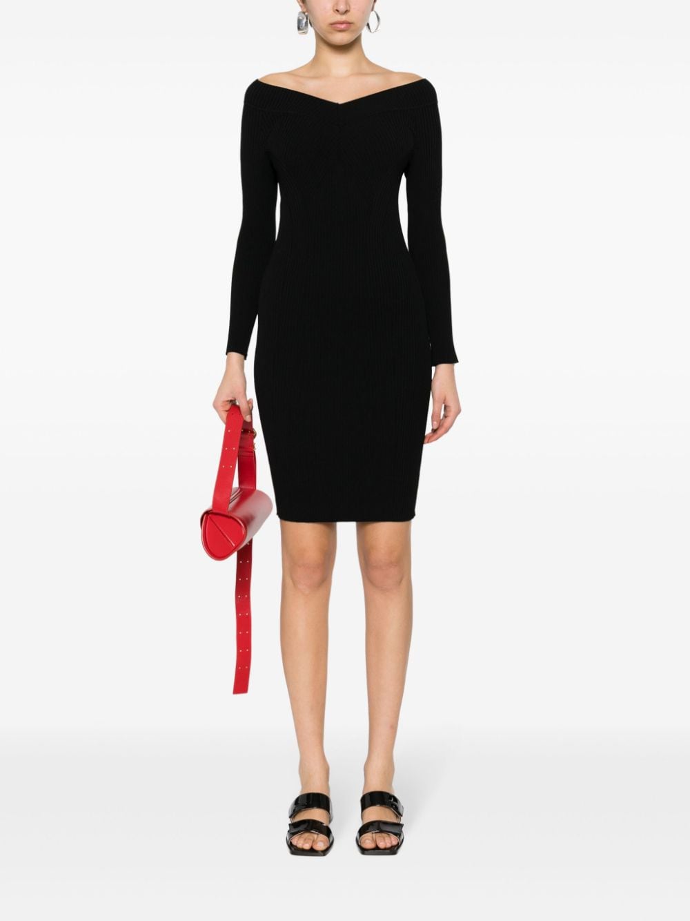 Shop Alberta Ferretti Knitted V-neck Dress In Black