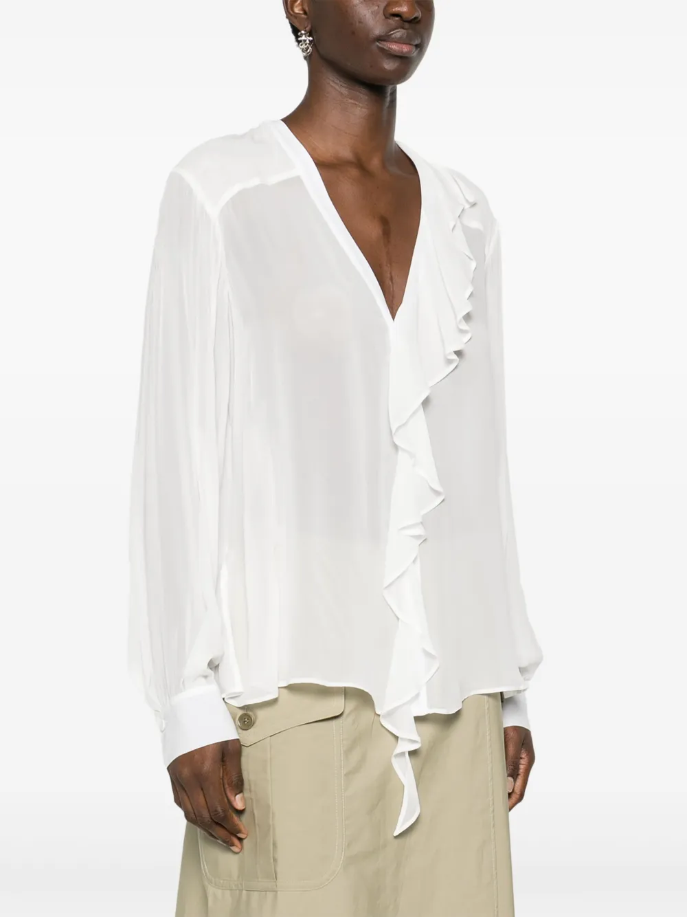 Shop Pinko Ruffle-trim Georgette Blouse In White