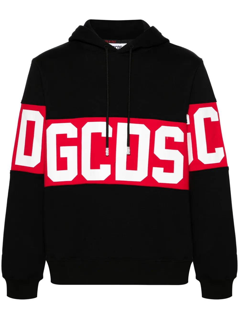 Shop Gcds Logo-print Cotton Hoodie In Black