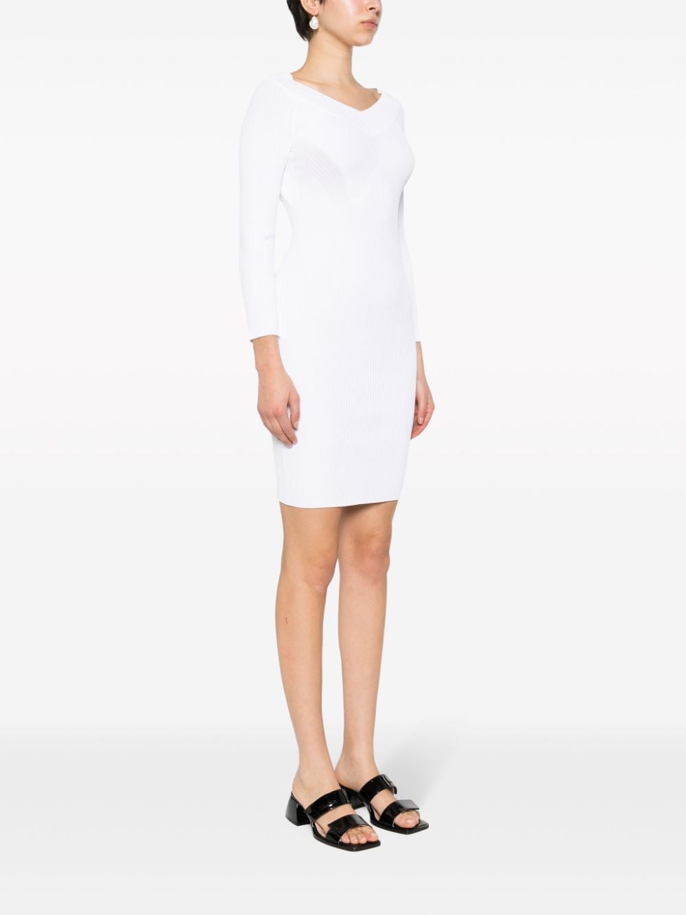 Shop Alberta Ferretti Knitted V-neck Dress In White