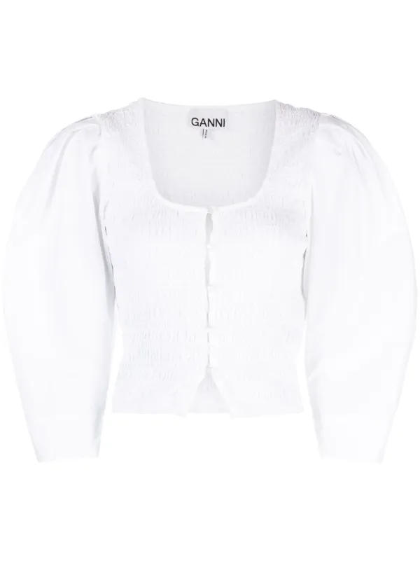 GANNI Organic cotton-poplin Blouse | White | FARFETCH