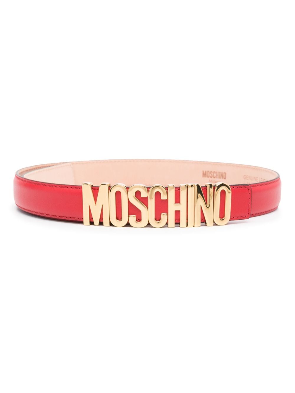 Moschino Logo扣环皮质腰带 In Red