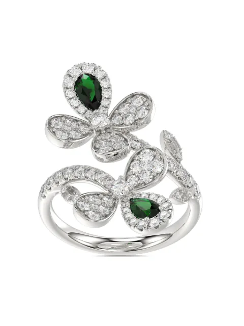 Marchesa 18kt white gold Floral emerald and diamond ring