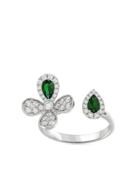 Marchesa 18kt white gold Floral emerald and diamond ring