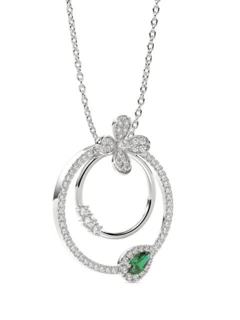 Marchesa 18kt white gold Floral diamond and emerald necklace