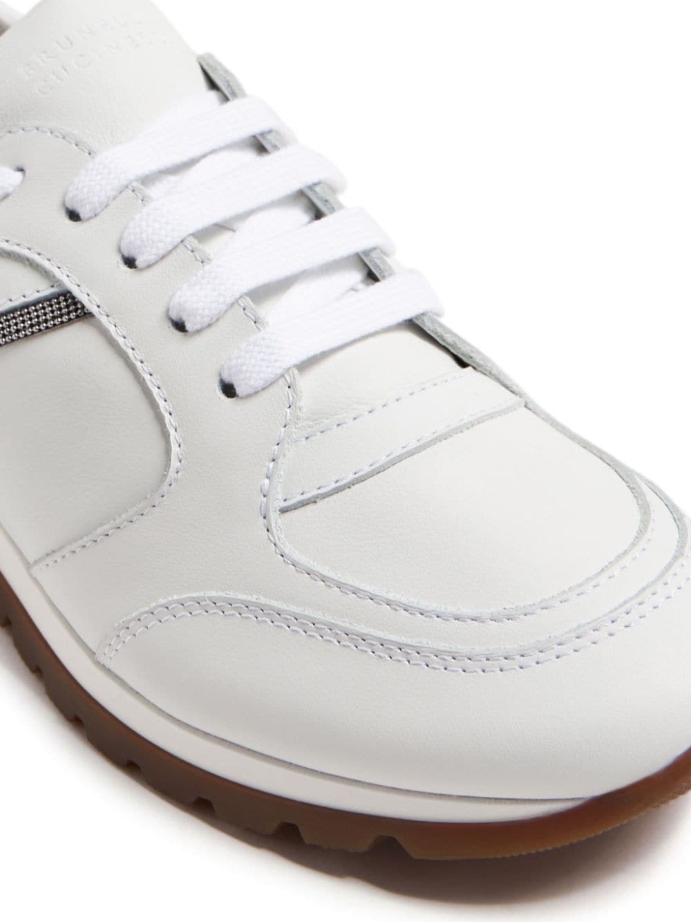 Brunello Cucinelli Kids Monili-detail leather sneakers White