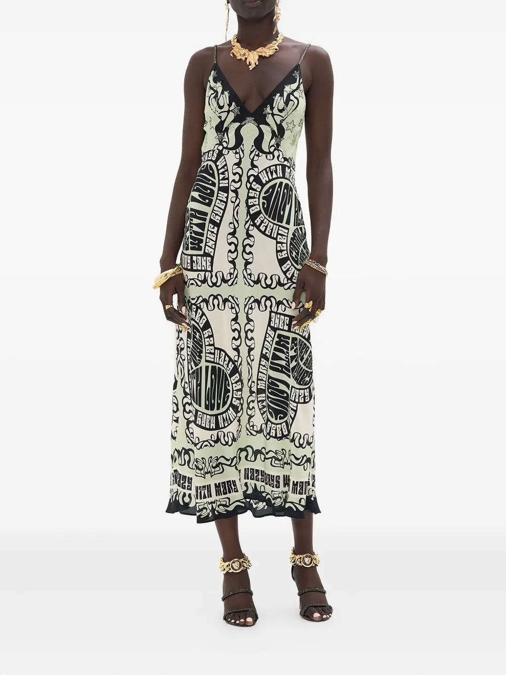 Camilla V-neck bias slip double dutch dress - Groen