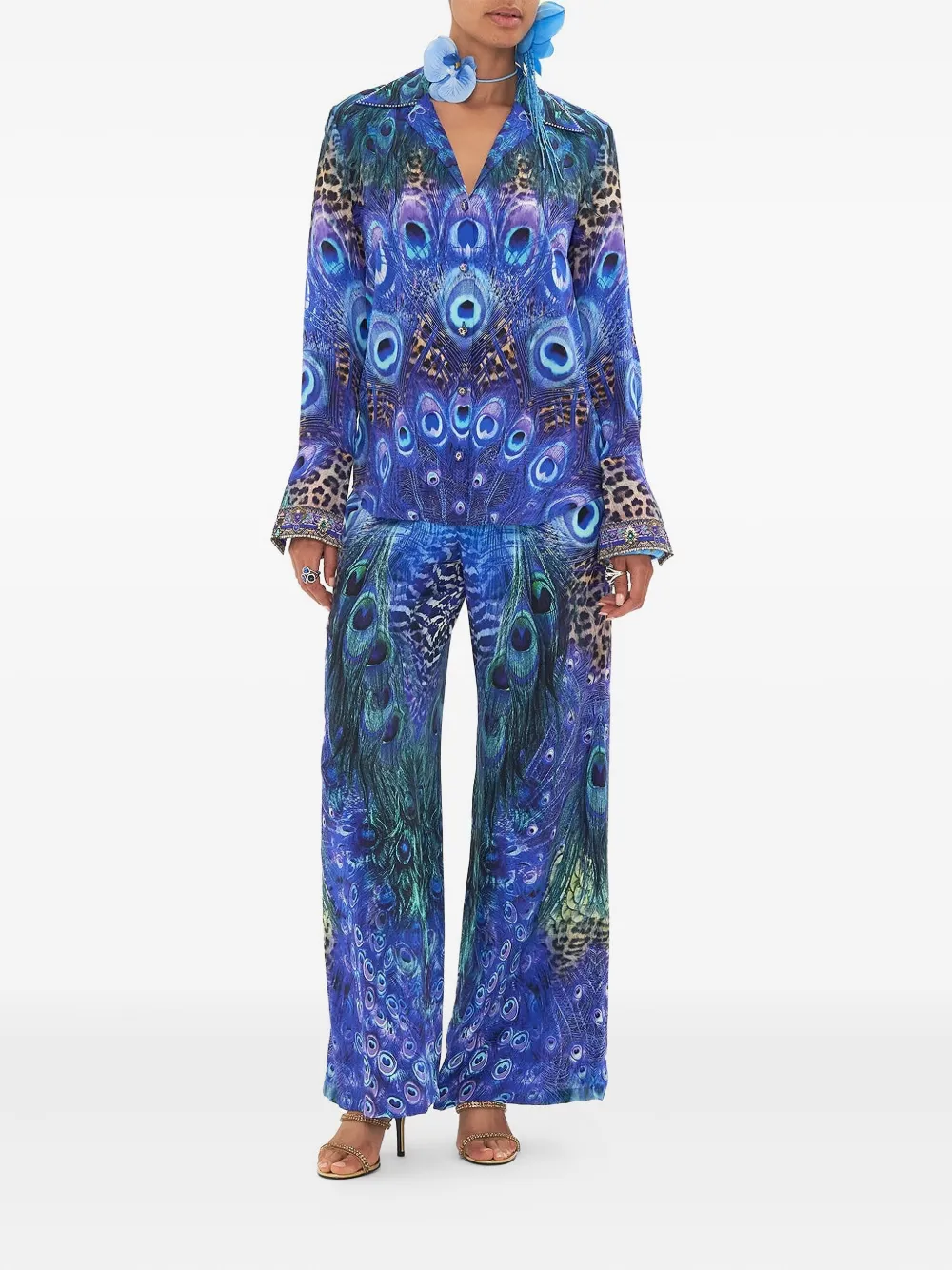 Camilla peacock rock-print shirt - Blauw
