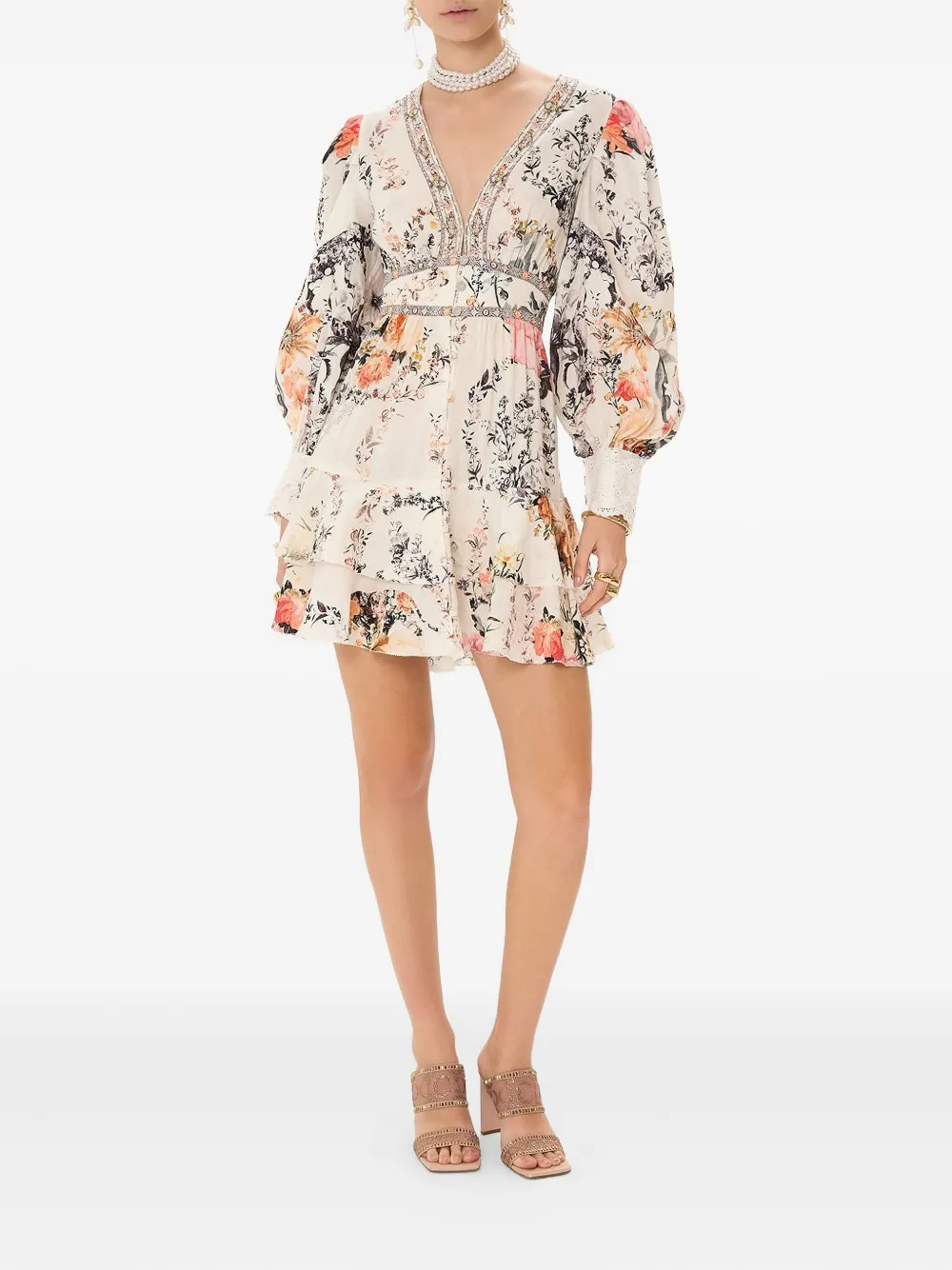 Camilla button frill dress de haar memoirs - Beige