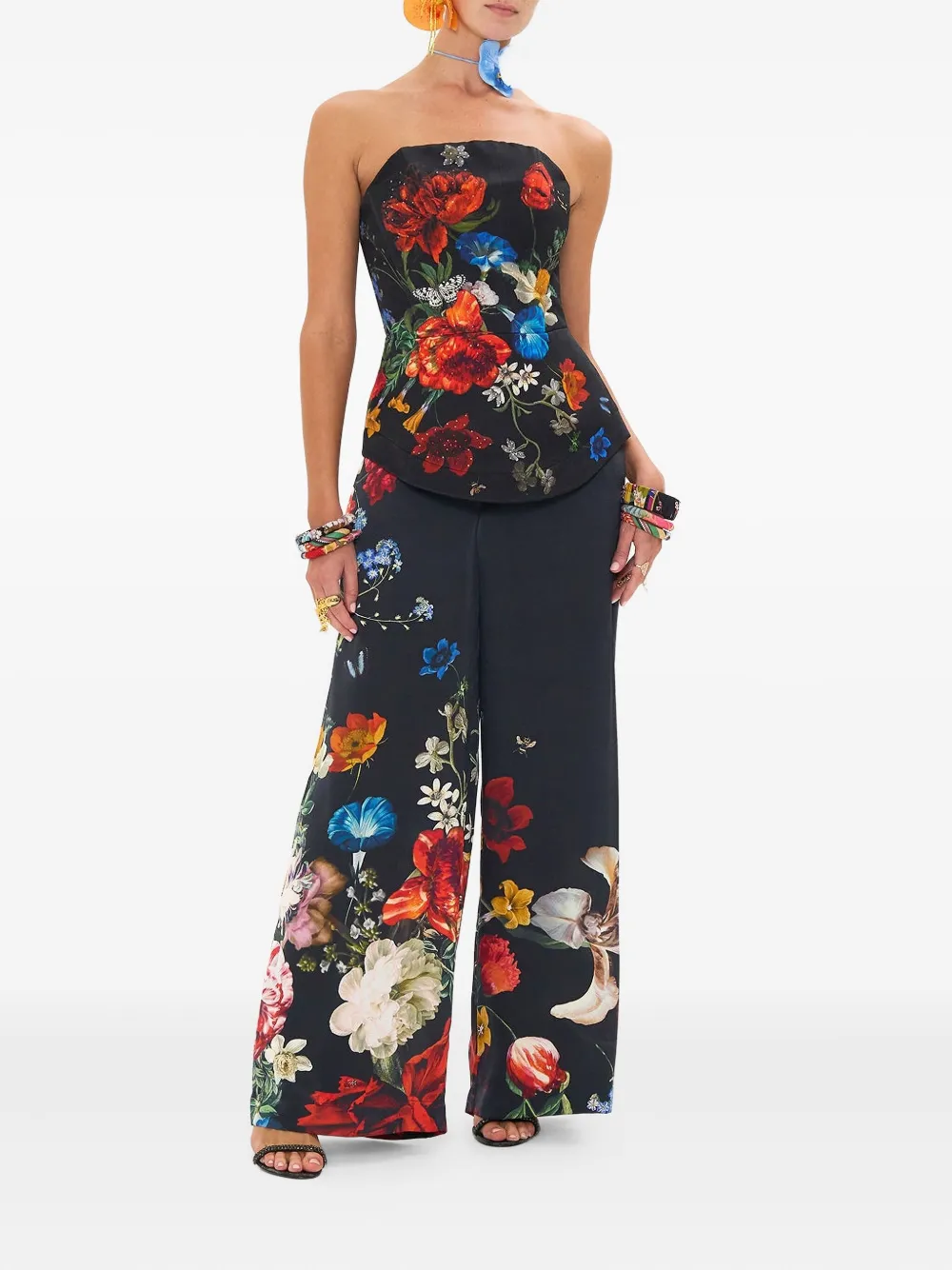 Camilla silk-blend corset - Zwart
